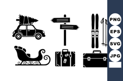 Winter Travel Icons Car Sleigh Skis Luggage Product Image 1
