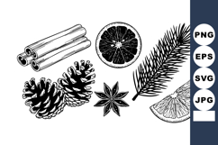 Hand Drawn Pine Cones Cinnamon Sticks Vector Set Product Image 1