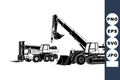Construction Crane and Excavator Machinery Silhouette Vector Product Image 1