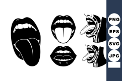 Black and White Open Mouth Tongue Vector Illustration Product Image 1