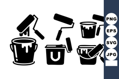Paint Bucket Roller Vector Icons Set Black Product Image 1