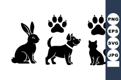 Silhouette Rabbit Dog Cat Paw Prints Vector Product Image 1