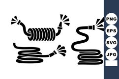 Black Silhouette Water Hoses With Spray Nozzles Vector Product Image 1