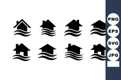 Set Eight Black House Water Wave Icons Flood Product Image 1