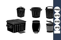 Black Silhouette Vector Trash Bin Icons Set Product Image 1