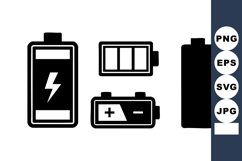 Battery Icons Vector Set With Power Symbols Product Image 1