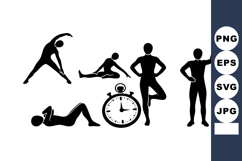 Silhouette Figures Stretching Measuring Stopwatch Vector Product Image 1