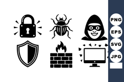 Cybersecurity Icons Lock Shield Hacker Vector Product Image 1