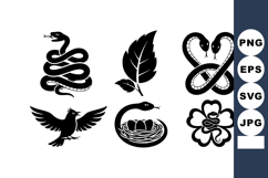 Black Silhouette Snake Bird Leaf Clover Vector Set Product Image 1
