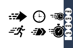 Speed and Time Icons Set with Arrows and Stopwatch Product Image 1