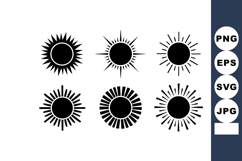Black Sun Icons with Varied Rays Vector Set Product Image 1