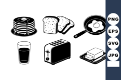 Breakfast Food Icons Set Pancakes Bread Eggs Product Image 1