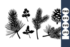 Black Silhouette Pine Branches Cones Berries Vector Product Image 1