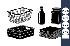 Black Silhouette Grocery Basket Crate Bottle Jar Cloth Product Image 1