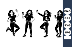 Young Woman Smartphone Joyful Poses Vector Illustration Product Image 1