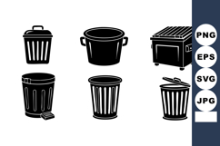 Vector Collection Black Trash Bins Silhouettes Product Image 1