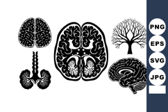 Black and White Brain and Tree Silhouette Vector Set Product Image 1