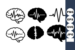 Brain Heartbeat Line Icons Medical Vector Set Product Image 1