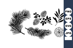 Black and White Pine Branches Silhouette Vector Product Image 1