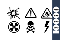 Warning Hazard Danger Safety Icons Vector Set Product Image 1