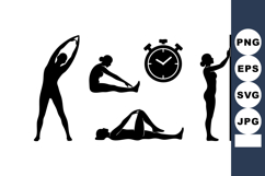 Silhouette Fitness Exercise Poses with Stopwatch Vector Product Image 1