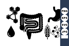 Human Digestive System Icon Set With Stomach Pills Product Image 1