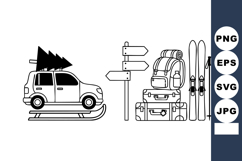 Winter Travel Gear Car Tree Ski Vector Illustration Product Image 1