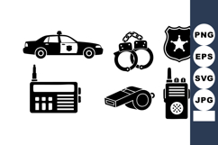 Police Car Handcuffs Badge Radio Whistle Walkie Talkie Icons Product Image 1