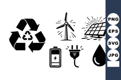 Renewable Energy Icons Vector Set Solar Wind Battery Product Image 1