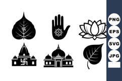 Black Silhouette Sacred Leaves Lotus Temple Symbols Product Image 1