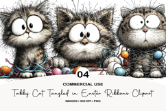 Tabby Cat Tangled in Easter Ribbons Clipart Product Image 1
