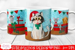 Cute Christmas Cat Mug Wrap PNG for Sublimation Product Image 2