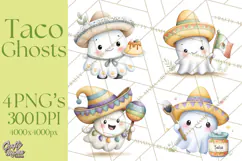 Taco Ghost Clipart PNG, Mexican Fiesta Clip Art Product Image 1