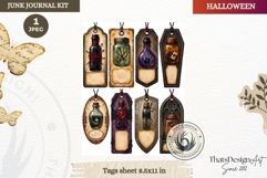 Gothic Haunted House Halloween Junk Journal tags sheet Product Image 1