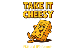 Take it Cheesy Pun Logo Slogan Illustration PNG Cartoon