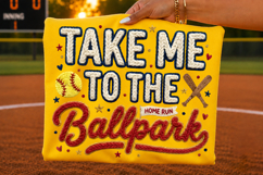 take me to ballpark, softball png, ballpark png, faux embroidery, faux yarn design, softball shirt, game day png, sports sublimation, softball gift, t shirt design
