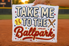 take me to ballpark, softball png, ballpark png, faux embroidery, faux yarn design, softball shirt, game day png, sports sublimation, softball gift, t shirt design