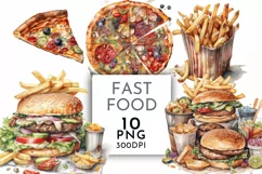 Fast Food Pizza Chips | Watercolor Clipart PNG Product Image 1