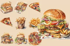 Fast Food Pizza Chips | Watercolor Clipart PNG Product Image 2