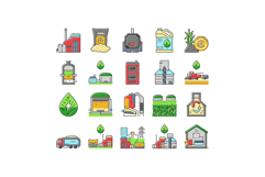 biomass energy plant power icons set vector Product Image 1