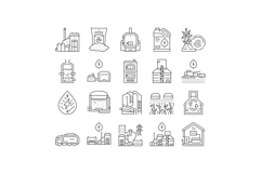 biomass energy plant power icons set vector Product Image 1