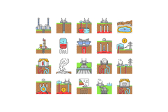 geothermal energy power plant icons set vector Product Image 1