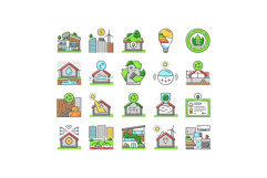 green building city eco office icons set vector Product Image 1