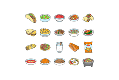 mexican cuisine food dinner icons set vector Product Image 1