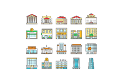 bank building money business icons set vector Product Image 1