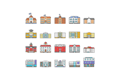 building school exterior modern icons set vector Product Image 1