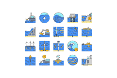 wave energy power tidal icons set vector Product Image 1