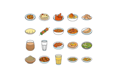 indian cuisine food curry icons set vector Product Image 1