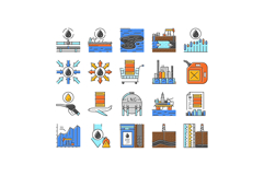 oil industry factory gas plant icons set vector Product Image 1