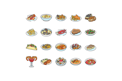 sea cuisine italian cook greece icons set vector Product Image 1